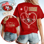 San Francisco 49ers | Premium NFL Nurse Heartbeat 3D T-Shirt NTH1 - Image 3