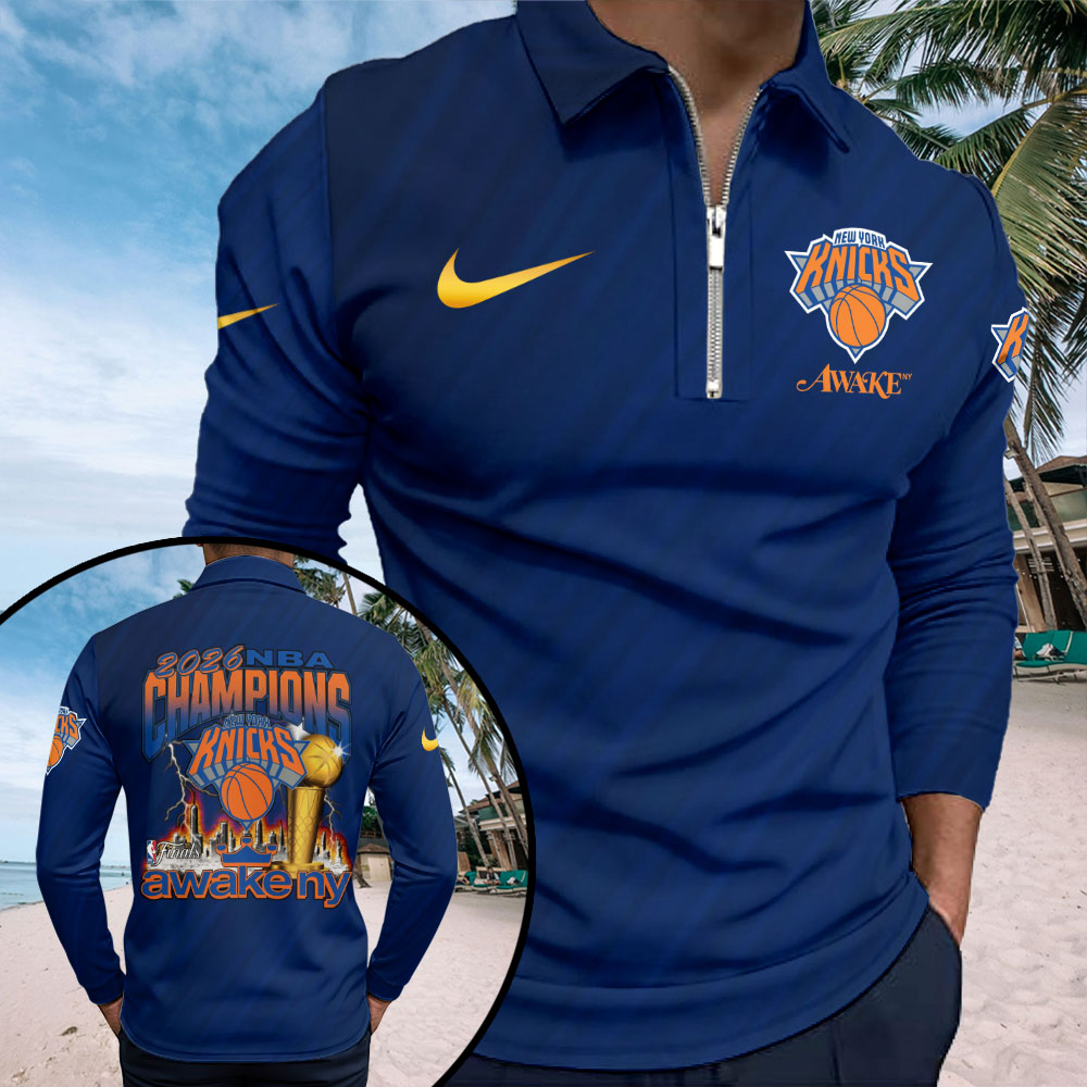 New York Knicks 2026 NBA Finals Champions Zip Polo Shirt - Image 3