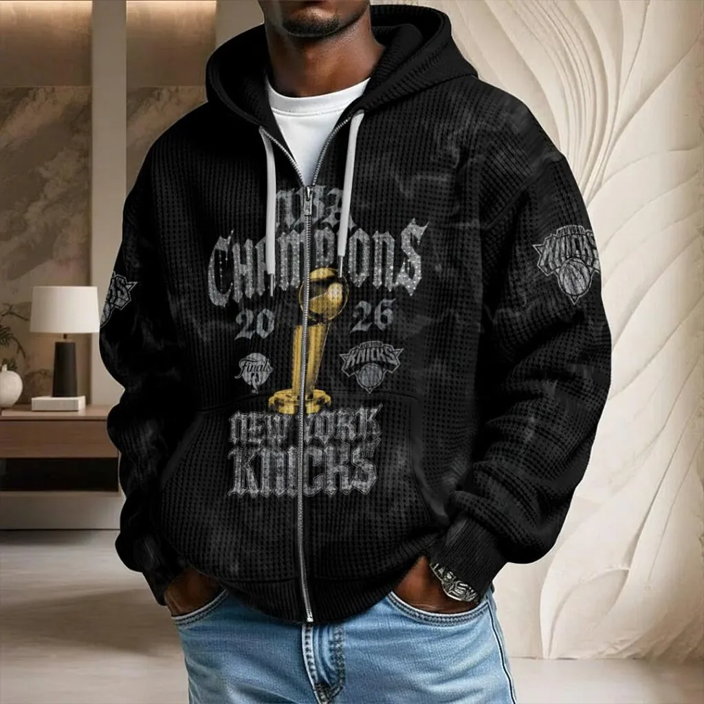 New York Knicks 2026 NBA Finals Champions 3D Unisex Waffle Hoodie - Image 2