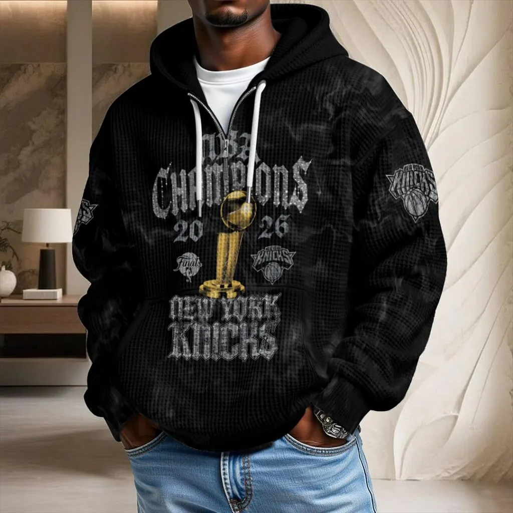 New York Knicks 2026 NBA Finals Champions 3D Unisex Waffle Hoodie - Image 3