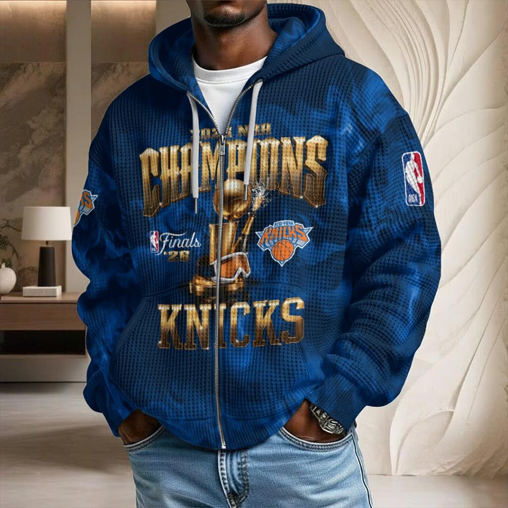 New York Knicks 2026 NBA Finals Champions 3D Unisex Waffle Hoodie - Image 5