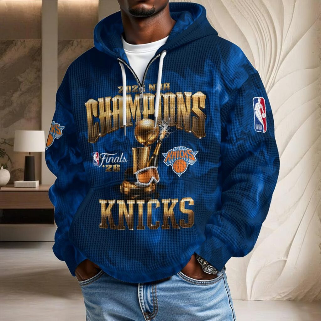 New York Knicks 2026 NBA Finals Champions 3D Unisex Waffle Hoodie - Image 3