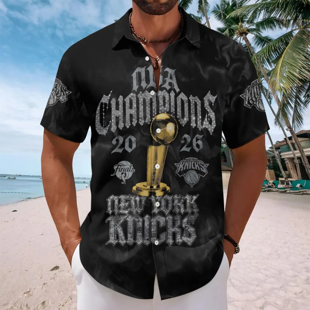 New York Knicks 2026 NBA Finals Champions Short Sleeve Button-Down Shirt - Image 2