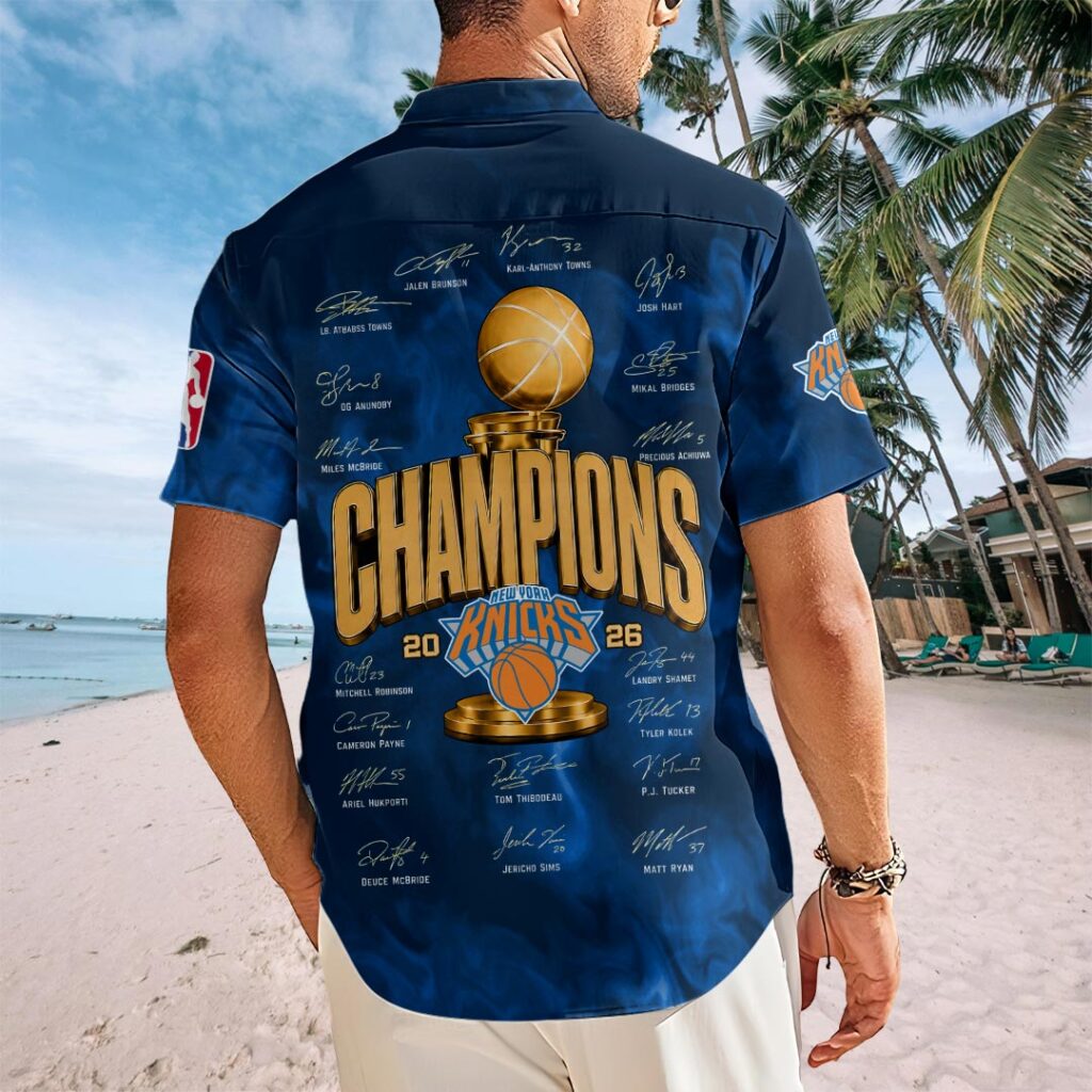 New York Knicks 2026 NBA Finals Champions Short Sleeve Button-Down Shirt - Image 3