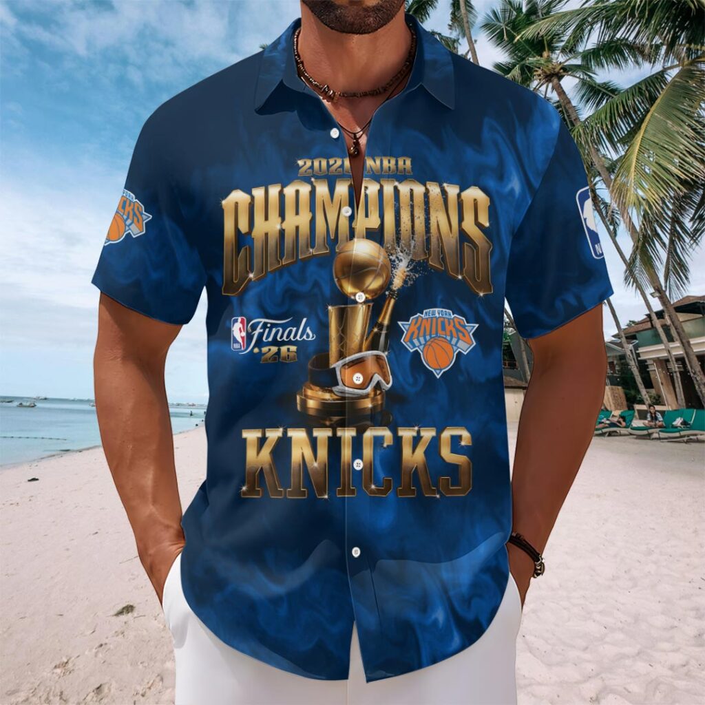 New York Knicks 2026 NBA Finals Champions Short Sleeve Button-Down Shirt - Image 2