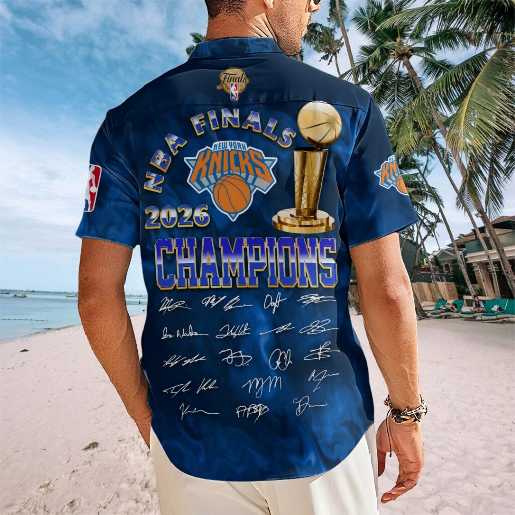 New York Knicks 2026 NBA Finals Champions Short Sleeve Button-Down Shirt - Image 3