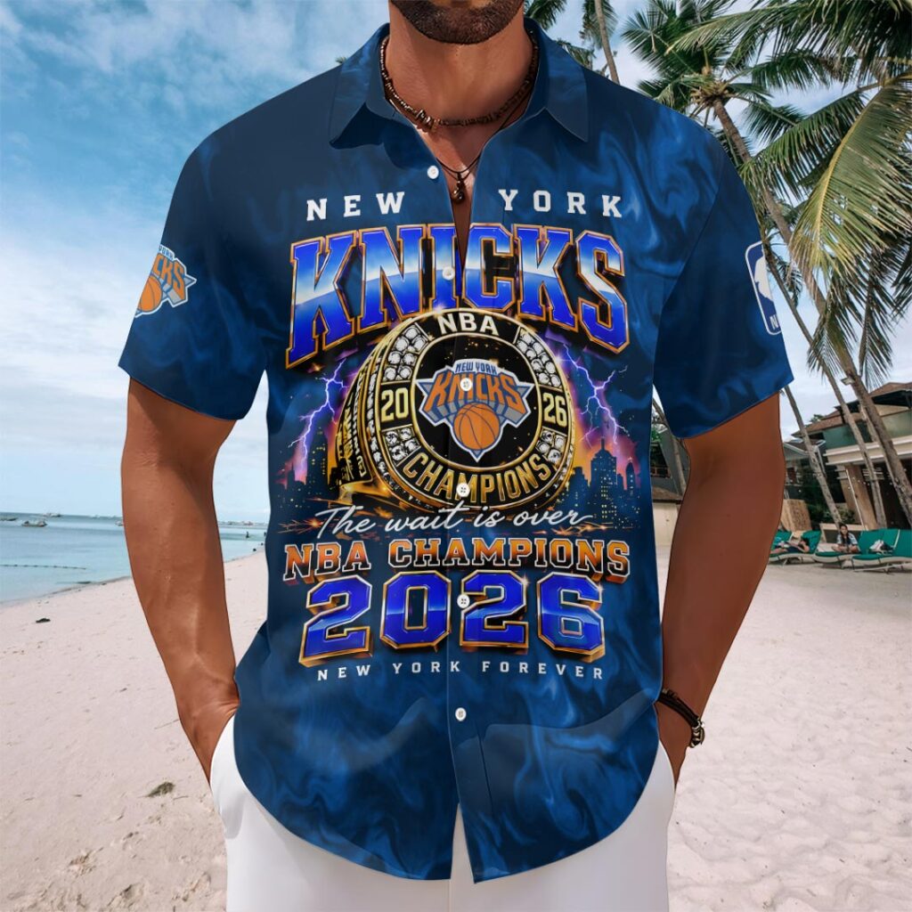New York Knicks 2026 NBA Finals Champions Short Sleeve Button-Down Shirt - Image 2