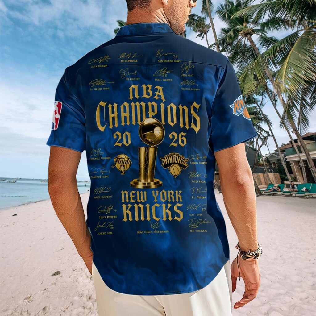 New York Knicks 2026 NBA Finals Champions Short Sleeve Button-Down Shirt - Image 3