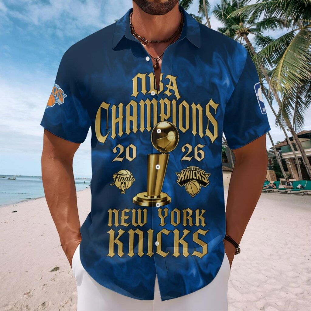 New York Knicks 2026 NBA Finals Champions Short Sleeve Button-Down Shirt - Image 2