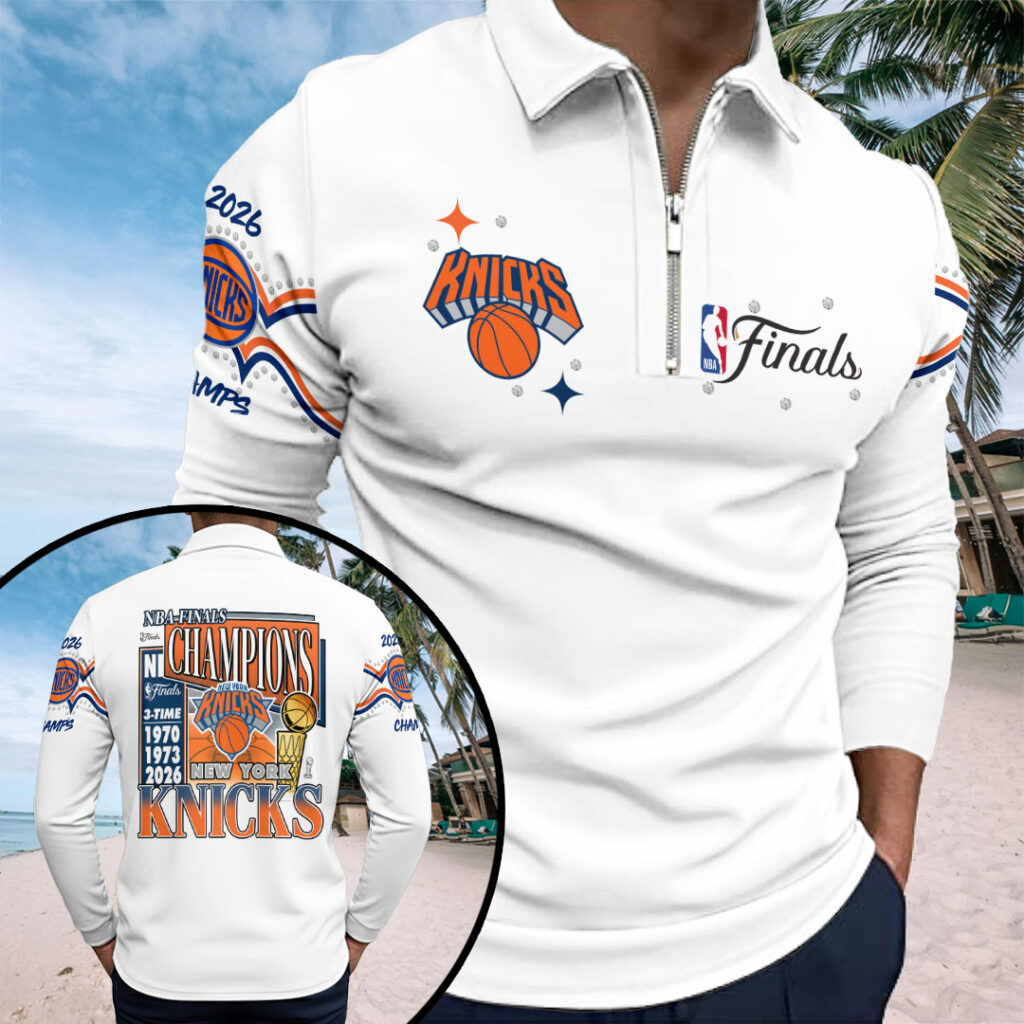 New York Knicks 2026 NBA Finals Champions Zip Polo Shirt - Image 3