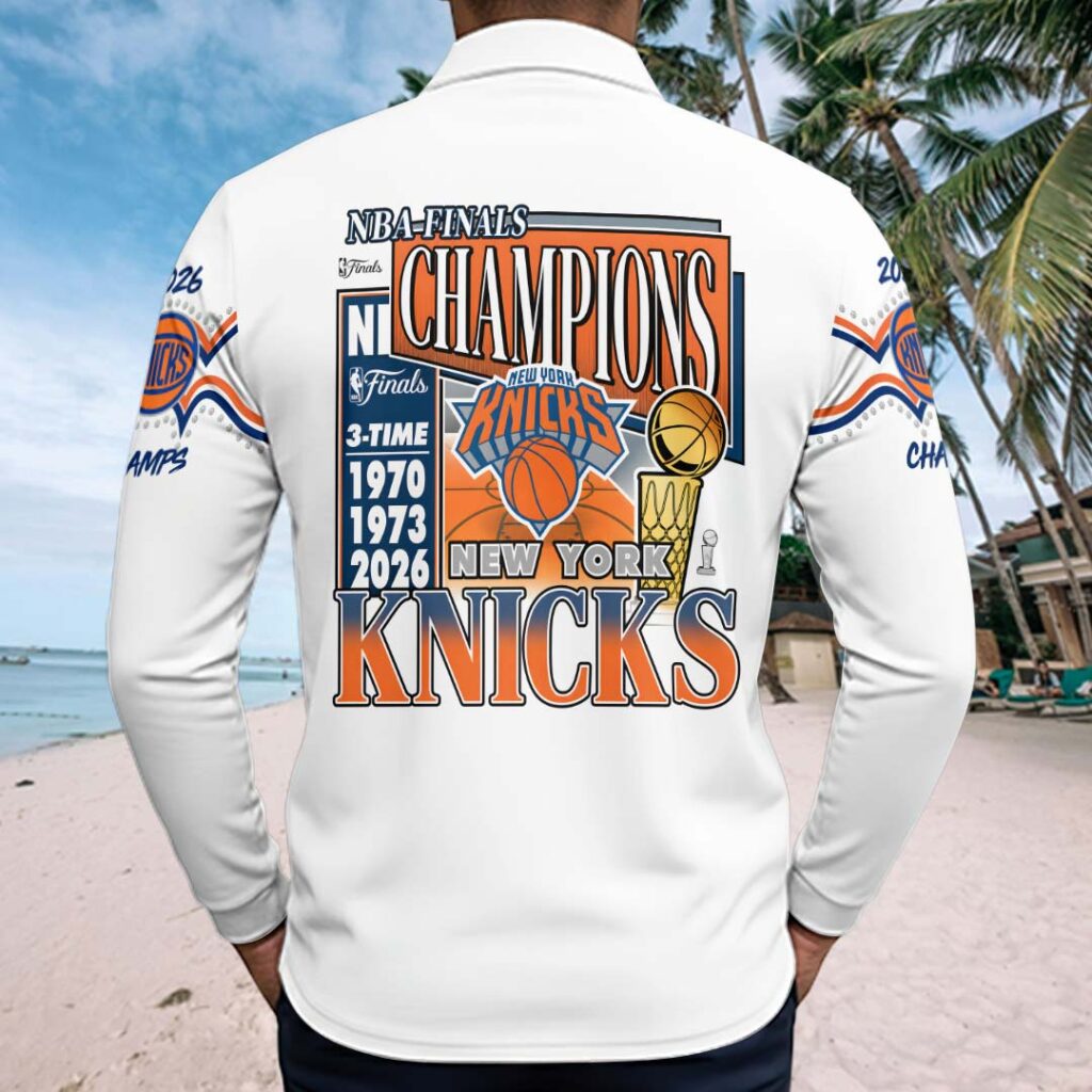 New York Knicks 2026 NBA Finals Champions Zip Polo Shirt - Image 4