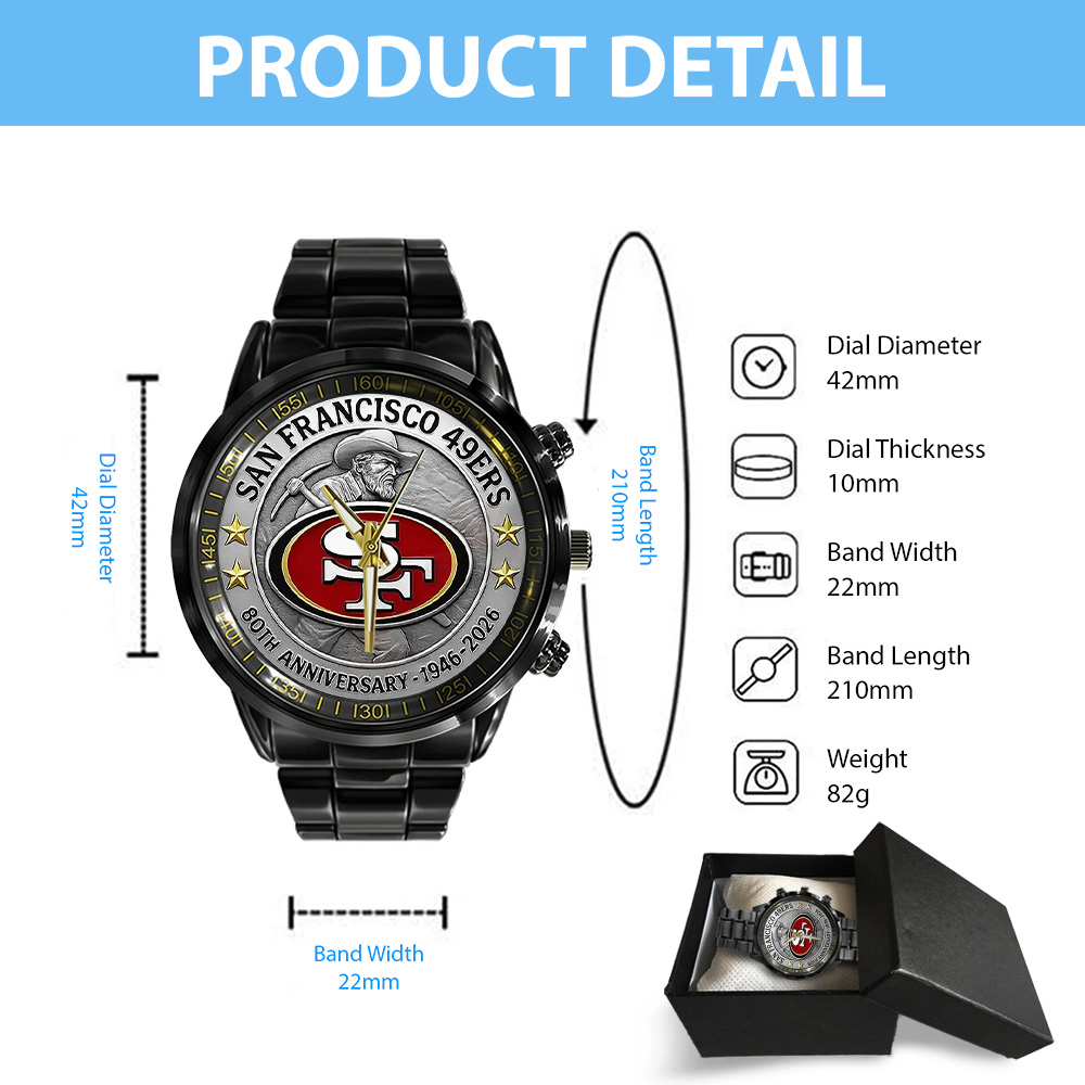 San Francisco 49ers 2026 Anniversary Black Stainless Steel Watch - Image 5