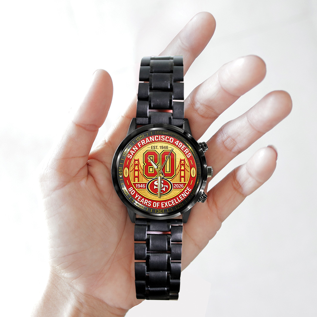 San Francisco 49ers 80th Anniversary 2026 Black Stainless Steel Watch - Image 4