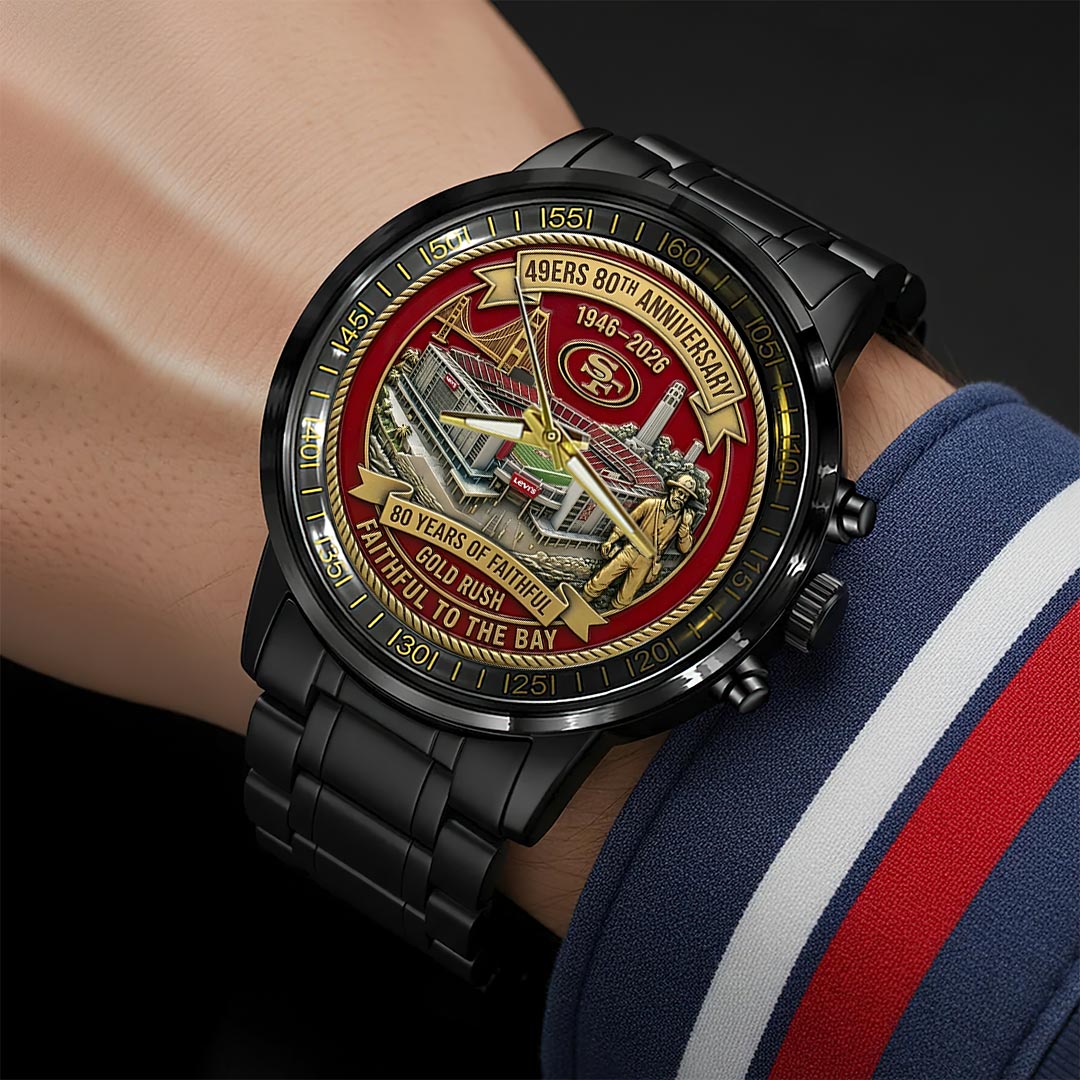 San Francisco 49ers 80th Anniversary Black Stainless Steel Watch - Image 4