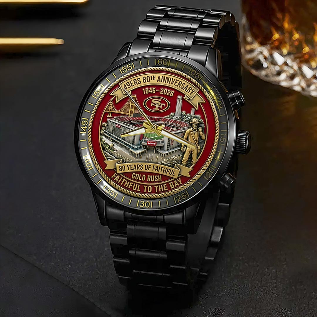 San Francisco 49ers 80th Anniversary Black Stainless Steel Watch - Image 3