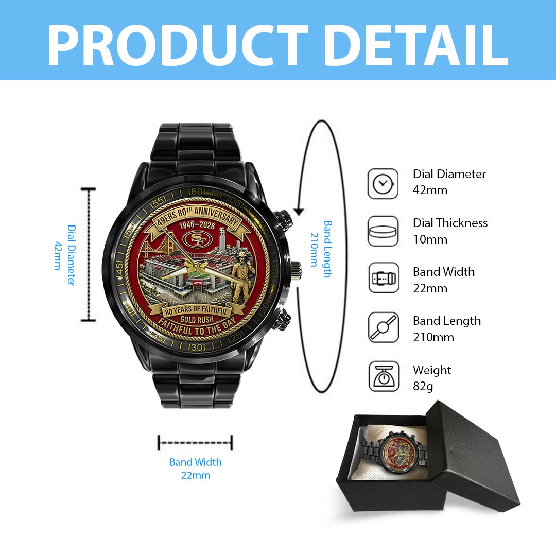 San Francisco 49ers 80th Anniversary Black Stainless Steel Watch - Image 5