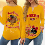 San Francisco 49ers | Premium NFL Turkey and Touchdowns V-neck Long Sleeve Shirt TD - Image 2