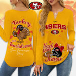 San Francisco 49ers | Premium NFL Turkey and Touchdowns V-neck Long Sleeve Shirt TD